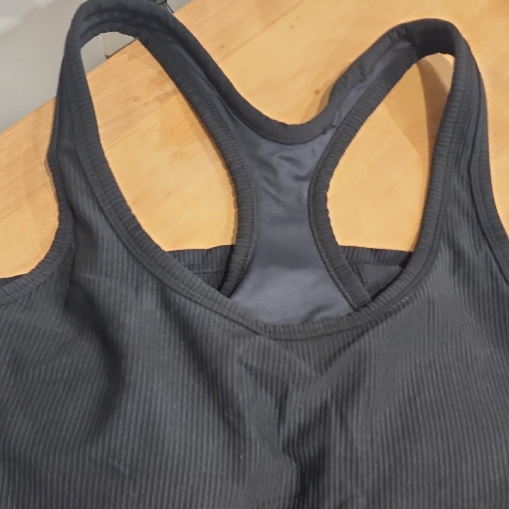 Halara Black Ribbed Racerback Dress With Shorts - Picture 6 of 6